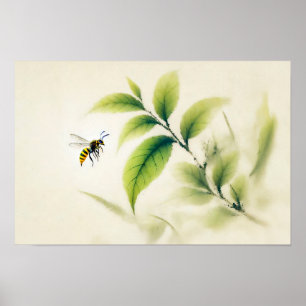 Affiche de Frelon à l'Encre Chinoise sur Branche