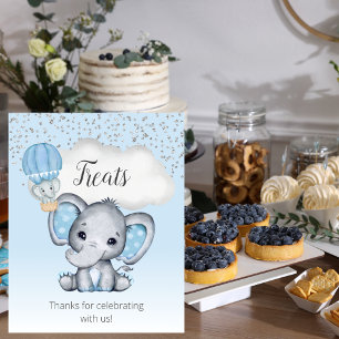 Affiche de friandises Baby Shower éléphant bleu ba