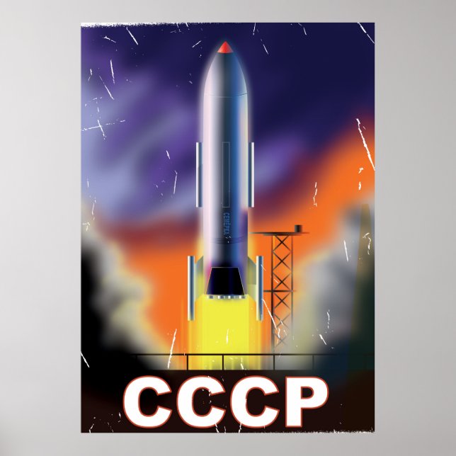 Affiche de fusée spatiale rétro de l'Union soviéti (Devant)