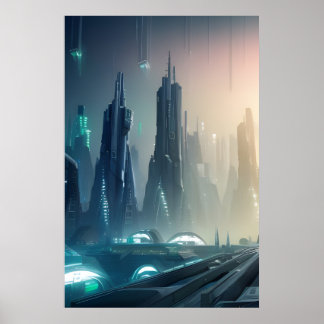 Affiche de Futuristic City with Digital Art #010