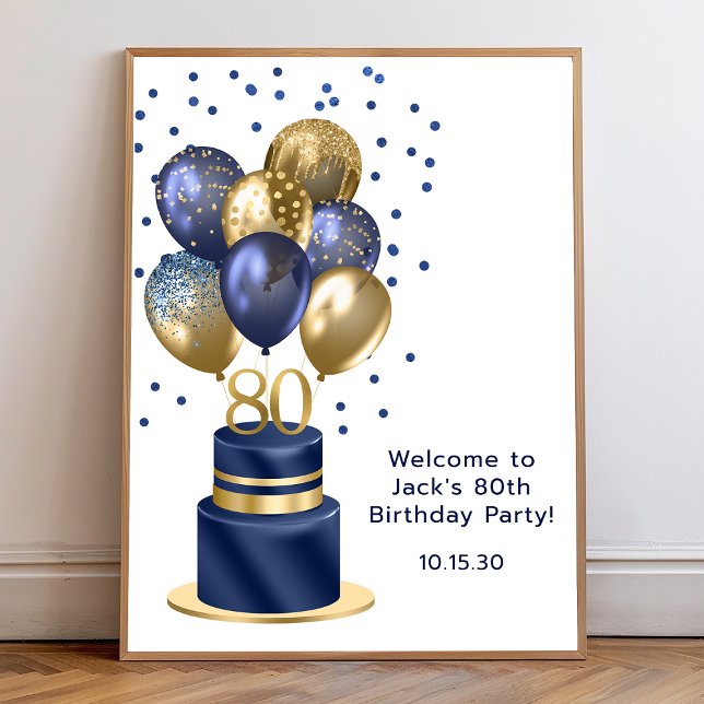 Affiche de gâteau bleu pour 80e anniversaire (Créateur téléchargé)