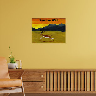 Affiche de gazelle au coucher du soleil courant à