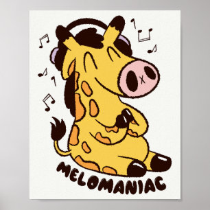 Affiche de girafe mignonne écoutant de la musique