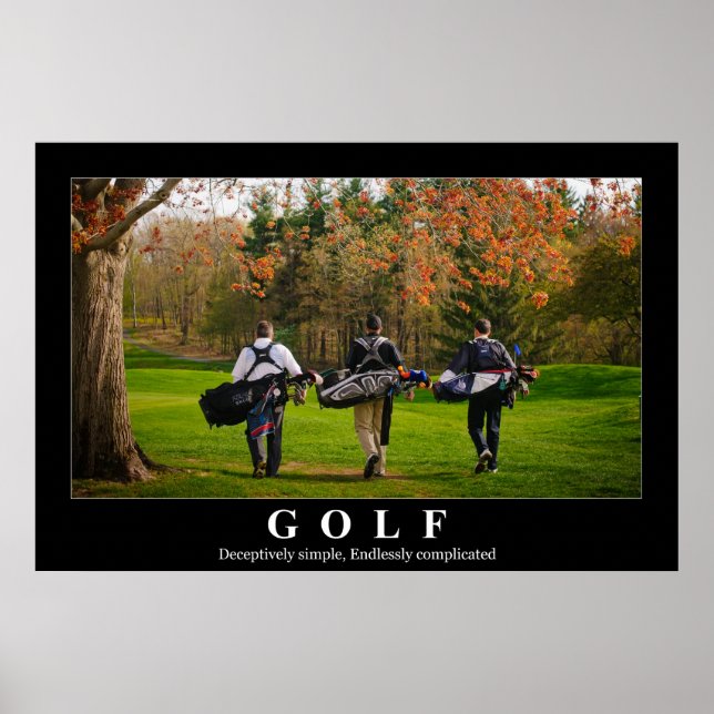 Affiche de golf avec trois amis marchant vers (Devant)