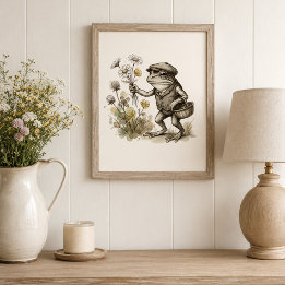 Affiche de grenouille fantaisiste avec fleurs sauv