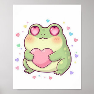 Affiche de grenouille mignonne tenant un cœur Kawa