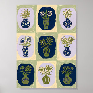 Affiche de grille d'art de vase de fleurs sauvages