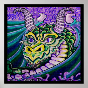 affiche de gros plan de dragon (carré)