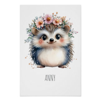 Affiche de hérisson bohème personnalisée adorable