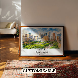 Affiche de Houston Texas, Aquarelle, Sur mesure