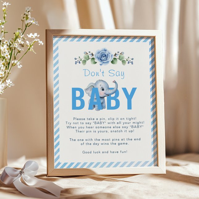 Affiche de jeu Baby shower éléphant - "Ne pas dire (Don't Say Baby Baby Shower Sign)