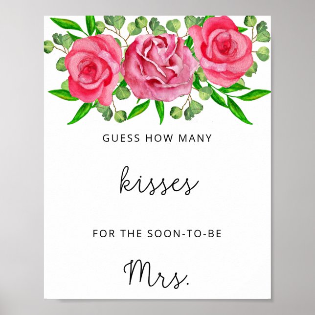 Affiche de jeu de douche de mariée Roses combien d (Devant)