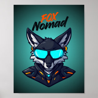 Affiche de jeu néon Fox Nomad Cyberpunk Mecha
