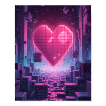 Affiche de jeu Pixel Heart Neon City — Affiche de 