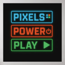 Affiche de jeu – Pixels Power Play Art mural néon