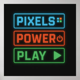 Affiche de jeu – Pixels Power Play Art mural néon