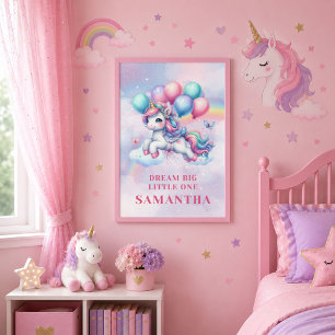 Affiche de jour magique licorne rose violet scinti