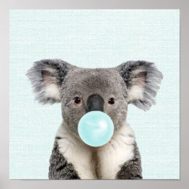 Affiche de koala soufflant un bubble gum bleu