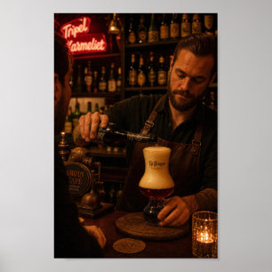 Affiche de la bière belge dorée versée à la lumièr