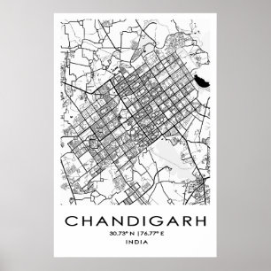 Affiche de la carte de Chandigarh Pendjab Inde