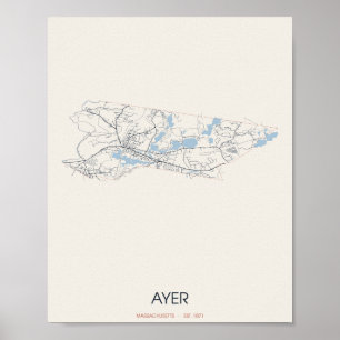 Affiche de la carte de la rue d'Ayer, Massachusett