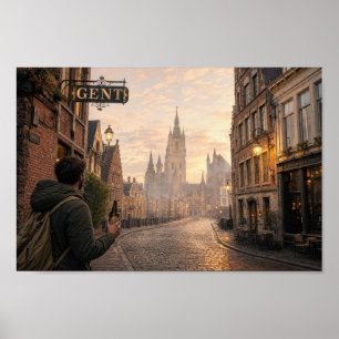 Affiche de la cathédrale dorée de Gand Wanderlust