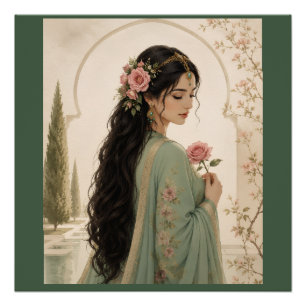 Affiche de la Dame Rose Persane Portrait Émeraud