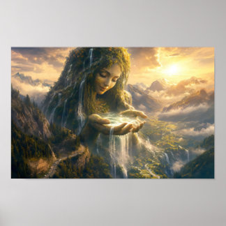 Affiche de la déesse de la Terre berçant la lumièr