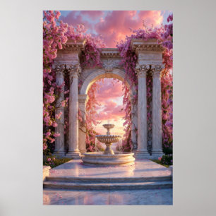 Affiche de la fontaine aux fleurs de cerisier rose