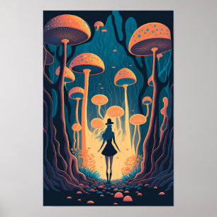 Affiche de la forêt de champignons magiques Art