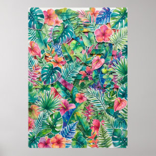 Affiche de la jungle florale rose tropicale