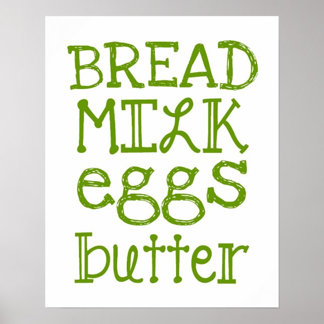 Affiche de la liste des produits alimentaires (Devant)