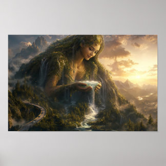 Affiche de la Mère Terre dans une vallée de lumièr