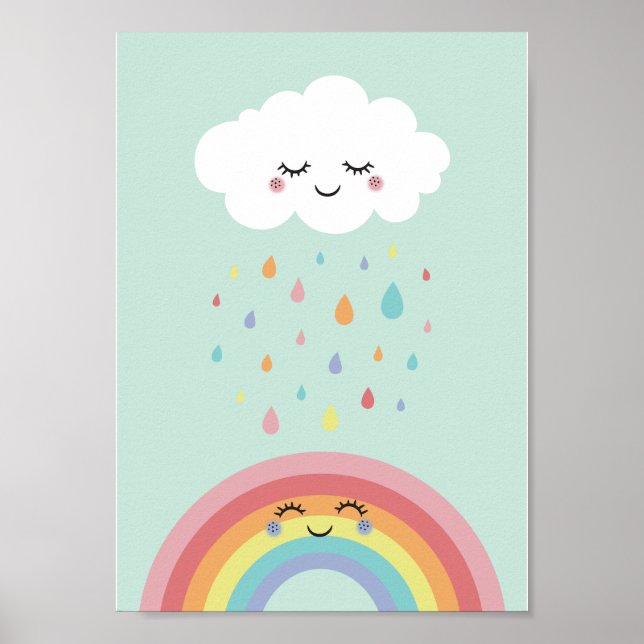 Affiche de la nurserie arc-en-ciel de nuage mignon (Devant)