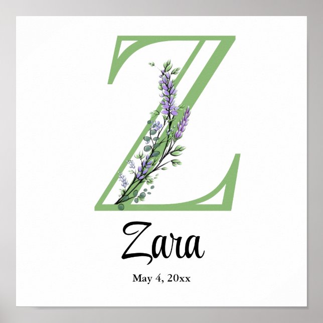 Affiche de la nurserie Monogram Z Lavender Eucalyp (Devant)