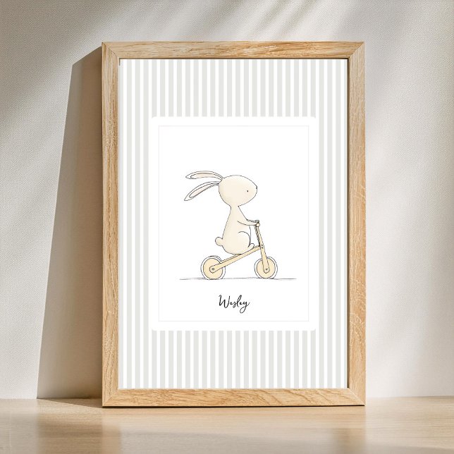 Affiche de la nurserie - Poster de rayures de lapi (personalized cute animal nursery poster)