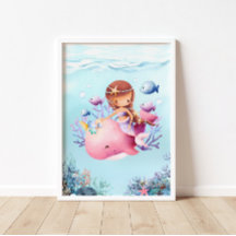 Affiche de la pépinière de baleine rose de Mermaid