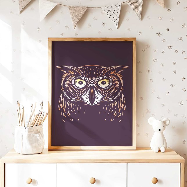Affiche de la pépinière du Hibou de la forêt (Woodland Owl Nursery Wall Art Poster Print by TinkPrints.)