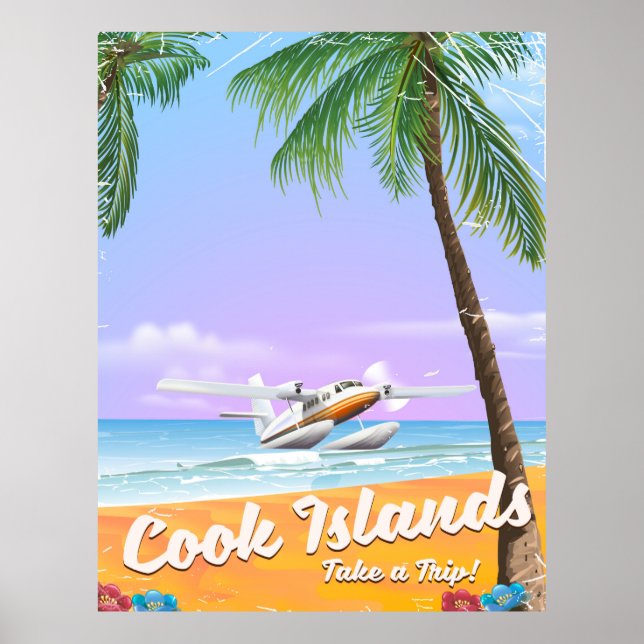 Affiche de la plage de voyage de Cook Islands Vint (Devant)