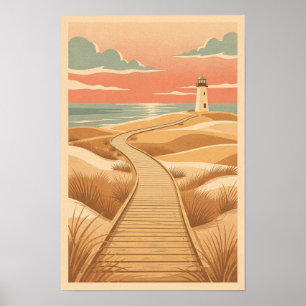 Affiche de la promenade en bois et du phare de Gol