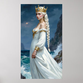 Affiche de la Reine Fantasy Anime aux Cheveux Blan