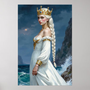 Affiche de la Reine Fantasy Anime aux Cheveux Blan