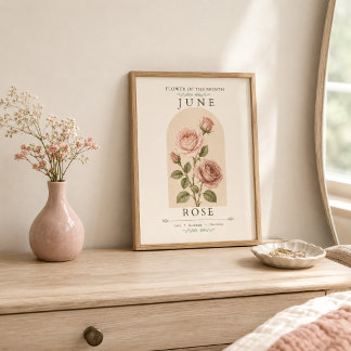 Affiche de la rose, fleur de naissance de juin