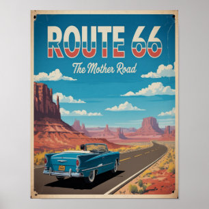 Affiche de la Route 66, décoration murale vintage