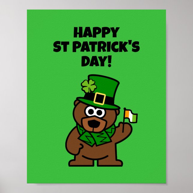 Affiche de la Saint Patrick avec ours leprechaun (Devant)