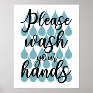 Affiche de la salle de bains, lave-toi les mains, 