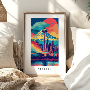 Affiche de la skyline de Seattle Space Needle