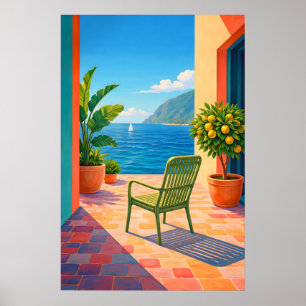 Affiche de la terrasse méditerranéenne vue sur la
