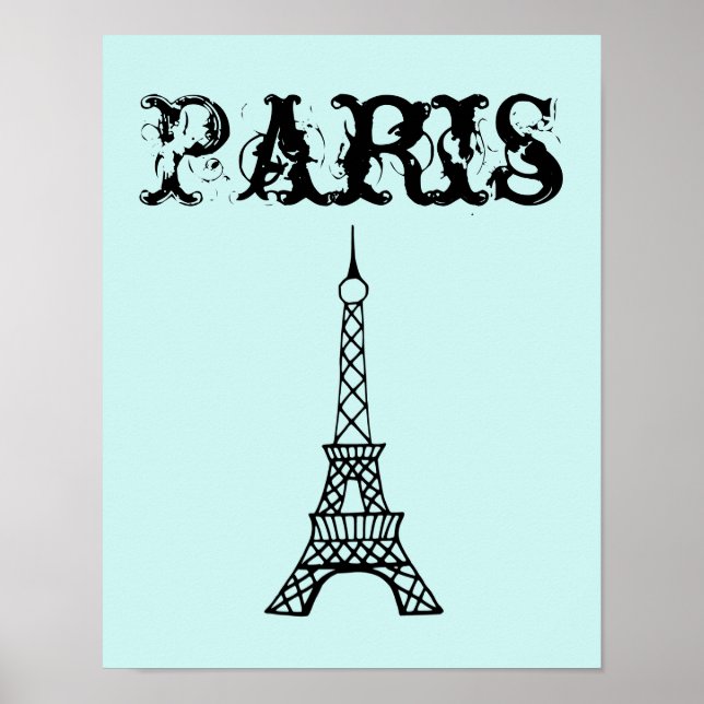 Affiche de la Tour Eiffel en aqua, impression d'ar (Devant)