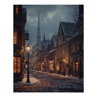 Affiche de la ville de Noël sous la neige